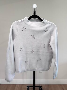 NWOT Ann Taylor Mock Neck Embellished Sweater, Light Gray